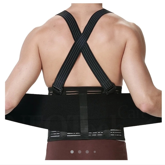 NeoTech Care Adjustable Back Brace Lumbar Support Belt with Suspenders, Black, - Picture 1 of 16